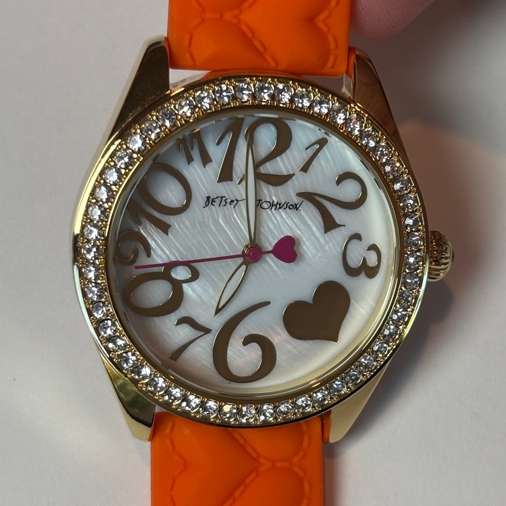 Betsey Johnson Gold Heart Watch in Orange